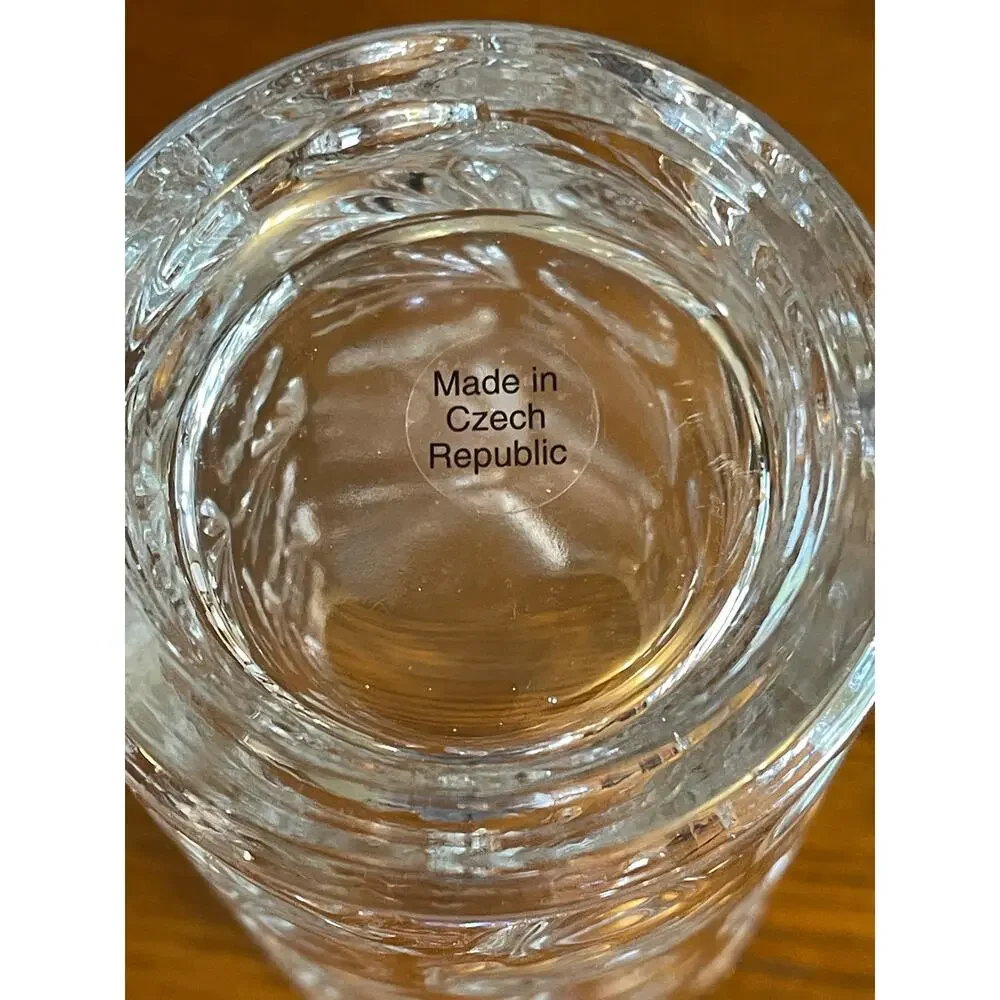 Vintage MCM Czech Republic Clear Cut Pressed Glass Cylander Vase 6 7/8”